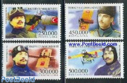 Türkiye 2001 Aeroplanes, Aviators 4v, Mint NH, Transport - Aircraft & Aviation - Altri & Non Classificati