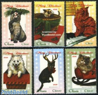 Ghana 1998 Christmas, Cats & Dogs 6v, Mint NH, Nature - Religion - Cats - Dogs - Christmas - Noël
