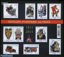 France 2011 Fire Brigade 10v M/s, Mint NH, History - Nature - Transport - Coat Of Arms - Dogs - Horses - Automobiles -.. - Ongebruikt