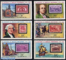 Liberia 1975 American Bicentenary 6v, Mint NH, History - Transport - Politicians - US Bicentenary - Stamps On Stamps -.. - Sellos Sobre Sellos