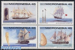 Micronesia 1990 Whale Fishing 4v [+], Mint NH, Nature - Transport - Fishing - Sea Mammals - Ships And Boats - Peces