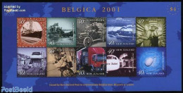 New Zealand 2001 Belgica 10v M/s, Mint NH, Transport - Post - Automobiles - Aircraft & Aviation - Ships And Boats - Unused Stamps
