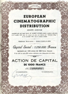 EUROPEAN CINEMATOGRAPHIC DISTRIBUTION; Action De Capital De 1.000 Francs - Cinéma & Théatre