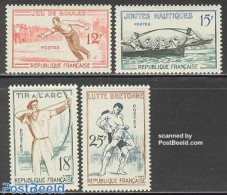 France 1958 Sports 4v, Mint NH, Sport - Transport - Boxing - Shooting Sports - Sport (other And Mixed) - Ships And Boats - Unused Stamps