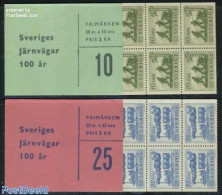 Sweden 1956 100 Years Railways 2 Booklets, Mint NH, Transport - Stamp Booklets - Railways - Neufs