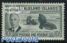 Falkland Islands 1952 10Sh. Stamp Out Of Set, Unused (hinged), Nature - Sea Mammals - Other & Unclassified