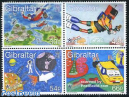 Gibraltar 2000 Future On Stamps 4v [+], Mint NH, Post - Art - Children Drawings - Science Fiction - Posta