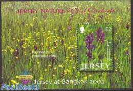 Jersey 2003 Orchids S/s Bangkok Overprint, Mint NH, Nature - Orchids - Philately - Jersey