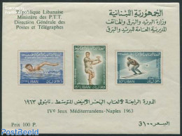 Lebanon 1964 Mediterranean Games S/s, Mint NH, Sport - Skiing - Sport (other And Mixed) - Swimming - Tennis - Skiing