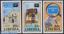 Liberia 1986 Ameripex 3v, Mint NH, Philately - Stamps On Stamps - Timbres Sur Timbres