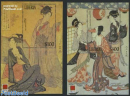 Liberia 2001 Japanese Woman Paintings 2 S/s, Mint NH, Art - East Asian Art - Paintings - Other & Unclassified