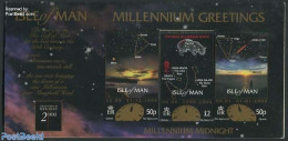 Isle Of Man 2000 Folding Card, Year 2000 With 1v, Mint NH, Nature - Science - Various - Cats - Astronomy - New Year - Astrology