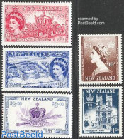 New Zealand 2003 Golden Jubilee 5v, Mint NH, History - Religion - Transport - Kings & Queens (Royalty) - Churches, Tem.. - Neufs