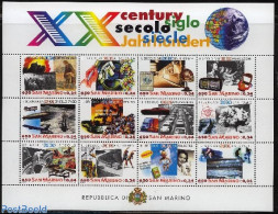 San Marino 2000 20th Century 12v M/s, Mint NH, History - Nature - Science - Sport - Transport - World War II - Environ.. - Ongebruikt