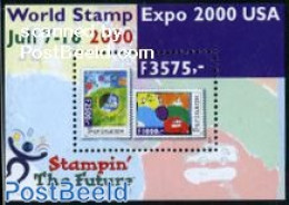 Suriname, Republic 2000 World Stamp Expo USA S/s, Mint NH, Stamps On Stamps - Art - Children Drawings - Postzegels Op Postzegels