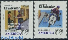 El Salvador 1997 UPAEP, Post 2v, Mint NH, Nature - Transport - Dogs - Post - U.P.A.E. - Motorcycles - Post
