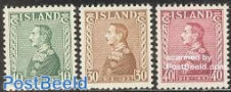 Iceland 1937 King Christian 3v, Mint NH, History - Kings & Queens (Royalty) - Nuevos