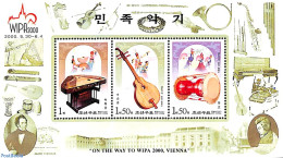 Korea, North 2000 Music Instruments, WIPA 3v M/s, Mint NH, Performance Art - Music - Musical Instruments - Philately - Musique