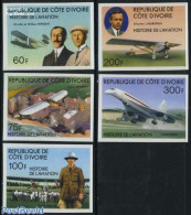 Ivory Coast 1977 Aviation History 5v Imperforated, Mint NH, Transport - Concorde - Aircraft & Aviation - Nuevos