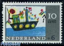 Netherlands 1965 Plate Flaw, 10+6c, Green Spot Right Of Right Flag, Mint NH, Transport - Ships And Boats - Children Dr.. - Ongebruikt