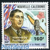 New Caledonia 1990 Free France 1v, Mint NH, History - Performance Art - Various - World War II - Radio And Television .. - Unused Stamps