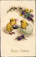 CPA Glückwunsch Ostern, Küken, Ostereier, Weidenkätzchen - Easter