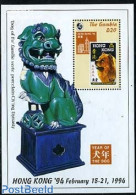 Gambia 1994 Hong Kong 94 S/s, Mint NH, Nature - Dogs - Philately - Stamps On Stamps - Briefmarken Auf Briefmarken