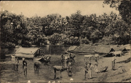 CPA Colombo Ceylon Sri Lanka, Eingeborene Und Rinder Baden Im Fluss - Sri Lanka (Ceilán)