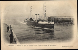 CPA Dieppe Seine Maritime, Einfahrt In Den Hafen Des Dampfers La France, French Line - Other & Unclassified