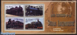 Saint Kitts/Nevis 2004 Locomotives 4v M/s, Italian State Railways, Mint NH, Transport - Railways - Trains