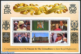 Saint Vincent 1997 Golden Wedding 6v M/s, Mint NH, History - Kings & Queens (Royalty) - Royalties, Royals