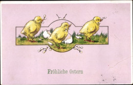 CPA Glückwunsch Ostern, Küken, Weidenkätzchen - Pâques