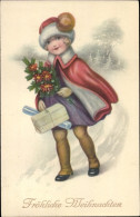 CPA Glückwunsch Weihnachten, Mädchen, Blumen, Geschenk - Autres & Non Classés