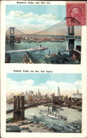 CPA New York City USA, Manhattan Bridge, Brooklyn Bridge, Skyline - Other & Unclassified