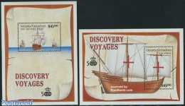 Grenada Grenadines 1991 Discovery Of America 2 S/s, Mint NH, History - Transport - Explorers - Ships And Boats - Explorers