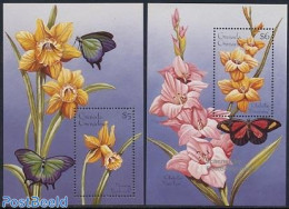 Grenada Grenadines 1996 Flowers & Butterflies 2 S/s, Mint NH, Nature - Butterflies - Flowers & Plants - Grenada (1974-...)