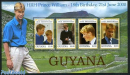 Guyana 2000 Prince William 18th Birthday 4v M/s, Mint NH, History - Kings & Queens (Royalty) - Case Reali