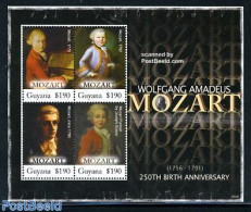Guyana 2007 W.A. Mozart 4v M/s, Mint NH, Performance Art - Amadeus Mozart - Music - Music