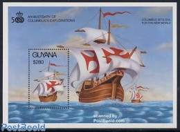 Guyana 1992 Columbus S/s, Mint NH, History - Transport - Explorers - Ships And Boats - Esploratori