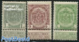 Belgium 1907 Definitives 3v With Tabs, Mint NH, History - Coat Of Arms - Unused Stamps