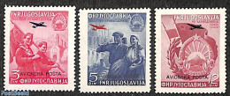 Yugoslavia 1949 Airmail Overprints 3v, Mint NH, History - Transport - Coat Of Arms - Aircraft & Aviation - Ungebraucht