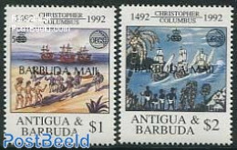 Barbuda 1992 Discovery Of America 2v, Mint NH, History - Transport - Explorers - Ships And Boats - Explorers