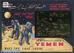 Yemen, Kingdom 1969 Apollo 11 S/s, Gold, Mint NH, Transport - Space Exploration - Other & Unclassified
