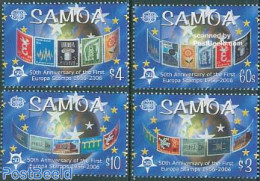 Samoa 2005 50 Years Europa Stamps 4v, Mint NH, History - Various - Europa Hang-on Issues - Stamps On Stamps - Maps - Europäischer Gedanke
