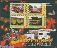 Sierra Leone 2005 Fire Engines 4v M/s, Mint NH, Transport - Automobiles - Fire Fighters & Prevention - Auto's