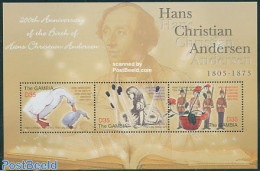 Gambia 2005 H.C. Andersen 3v M/s, Mint NH, Nature - Birds - Ducks - Art - Authors - Fairytales - Ecrivains
