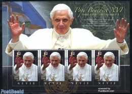 Nevis 2008 Pope Benedict 4v M/s, Mint NH, Religion - Pope - Papes