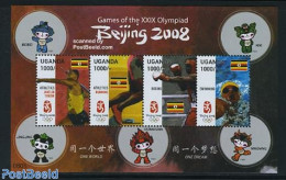 Uganda 2008 Beijing Olympics 4v M/s, Mint NH, Sport - Athletics - Boxing - Olympic Games - Swimming - Atletiek