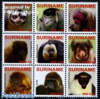 Suriname, Republic 2009 Primates 9v, Sheetlet, Mint NH, Nature - Animals (others & Mixed) - Monkeys - Surinam