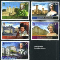 Ascension 2008 Britains Longest Reigning Monarchs 5v, Mint NH, History - Kings & Queens (Royalty) - Art - Castles & Fo.. - Familles Royales